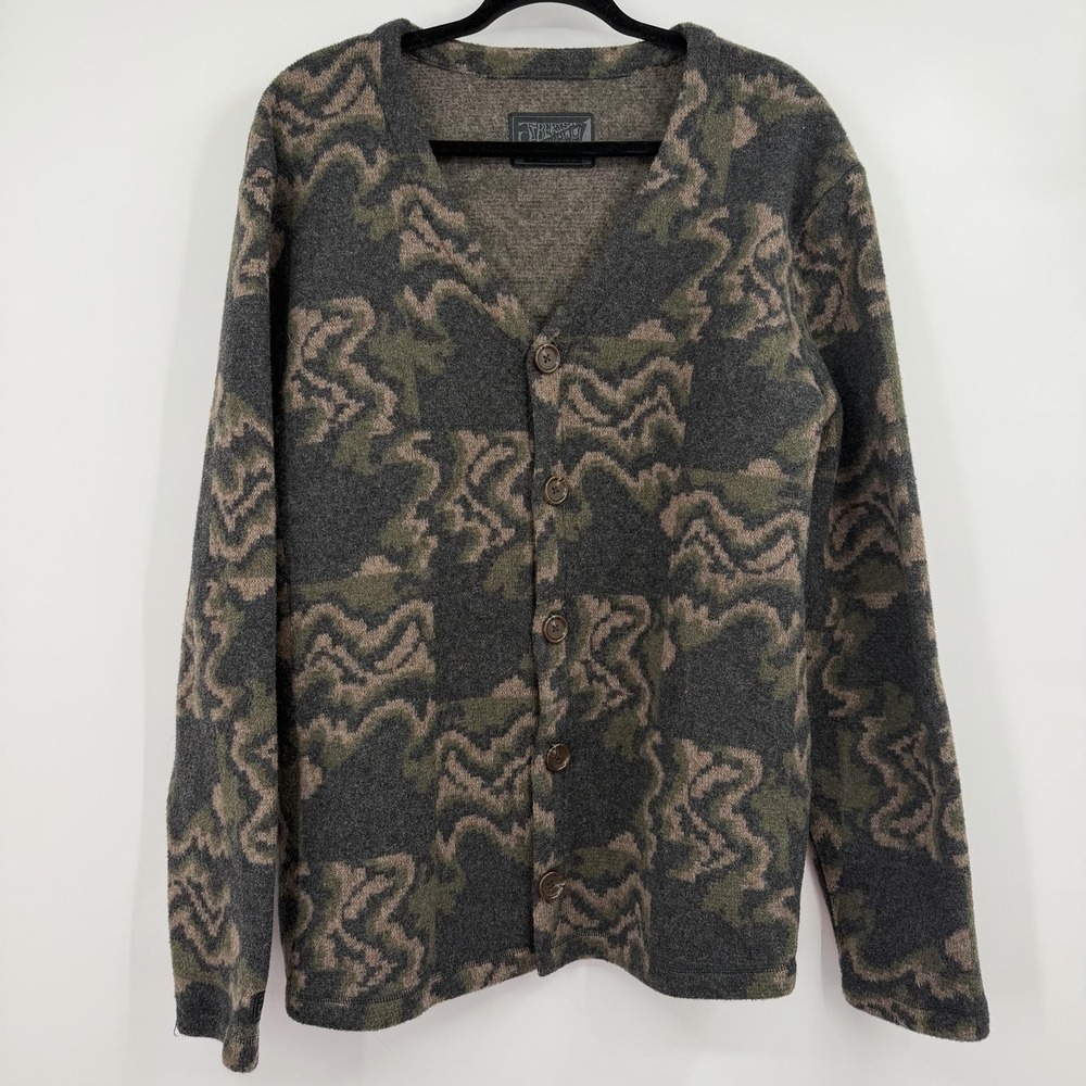 SmartWool Jiberish Cardigan Mens Large V-Neck Grandpa Merino Wool Camo Plaid